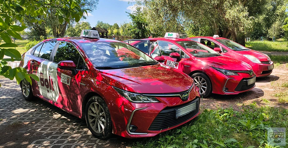 Samochody Uczciwej Floty — czerwone Toyoty Corolla Hybrid z aplikacją Bolt w Szczecinie